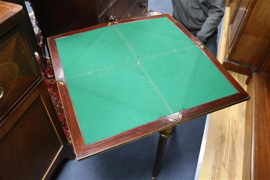 A French brass mounted mahogany envelope card table W.58cm